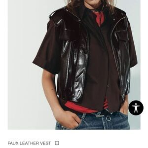 Zara Faux Leather Vest in Dark Brown